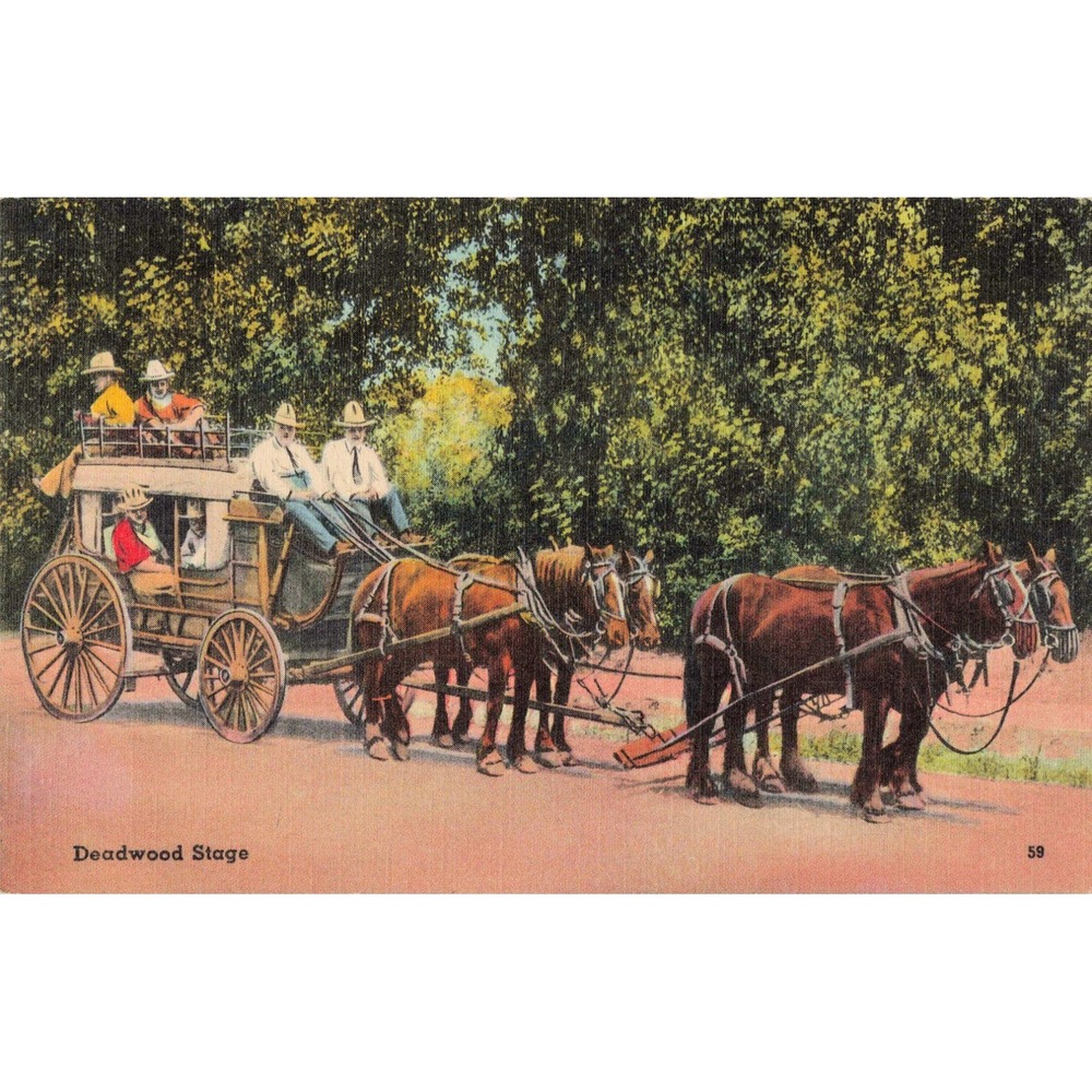 Vintage 1945 Deadwood Stage Linen Postcard Hafstrom Co Miles City MT Postmark - Picture 1 of 2